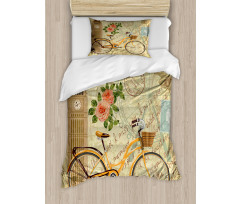 Stamp Big Ben and Bicycle Duvet Cover Set