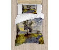 Watercolor River Scene Duvet Cover Set