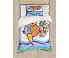 Fish Scales and Squares Doodle Duvet Cover Set