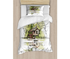 Lake House in the Forest Duvet Cover Set