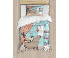 Bathroom Tub Illustration Duvet Cover Set