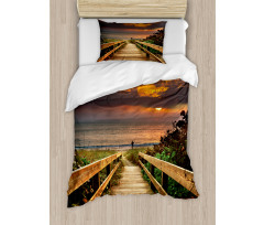 Wooden Pier Sunset Beach Duvet Cover Set