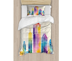 Outlined Monuments Skylines Duvet Cover Set