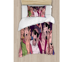 Music Festival Cartoon Image Duvet Cover Set