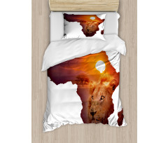 Lion and African Map Sunset Duvet Cover Set