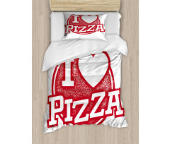 Grunge Love Pizza Lettering Duvet Cover Set