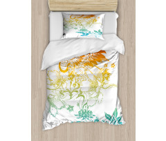 Oriental Bird with Flowers Duvet Cover Set