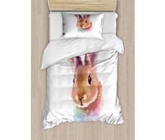 Watercolor Art Rabbit Head Duvet Cover Set