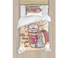 Coffee Lover Rabbit Words Duvet Cover Set