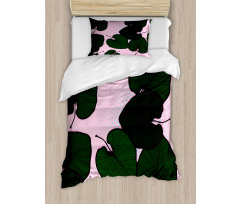 Tropical Foliage on Pink Duvet Cover Set