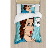 Top Secret Silence Retro Woman Duvet Cover Set