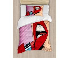 Halftone Comic Pop Art Girl Duvet Cover Set