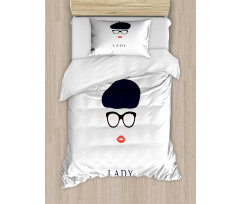 French Woman Wearing Glasses Duvet Cover Set