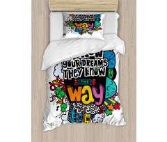 Monster Doodle Positive Words Duvet Cover Set