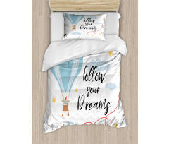 Hot Air Balloon Stars Clouds Duvet Cover Set