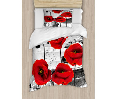 Grunge Brush Flowers Duvet Cover Set