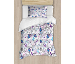 Abstract Butterflies Flowers Duvet Cover Set