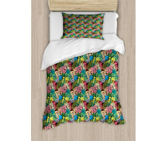 Rainbow Colored Hawaiian Duvet Cover Set