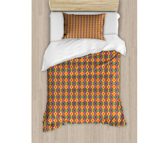 Native Folk Motif Grid Duvet Cover Set