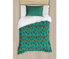 Doodle Art Falling Leaves Duvet Cover Set