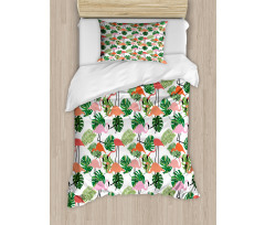 Hipster Flamingo Monstera Duvet Cover Set