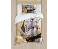 Ship Sailing on Ocean Duvet Cover Set