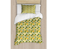 Monstera Leaves and Blossom Duvet Cover Set