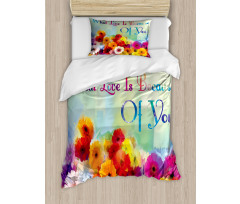 Romantic Words with Flowers Duvet Cover Set