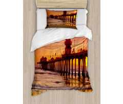 Huntington Beach Pier Sunset Duvet Cover Set