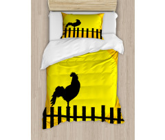 Rooster Silhouette Sunrise Duvet Cover Set