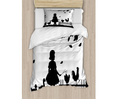 Little Girl Geese Rooster Duvet Cover Set