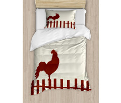 Rooster Silhouette Grunge Duvet Cover Set