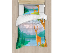 Deer Mountain Landscape Duvet Cover Set