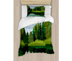 Calm Trees on Pure Lake Duvet Cover Set