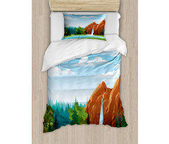 Waterfall Mountain Sky Duvet Cover Set