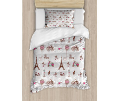 Vespa Bikes Eiffel Hearts Duvet Cover Set