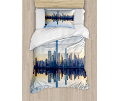 Manhattan Skyline Reflection Duvet Cover Set