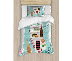 New York Infographic Doodle Map Duvet Cover Set