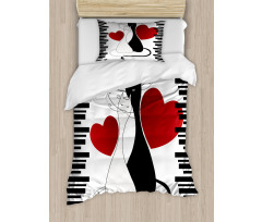 Romantic Couple Pet Kitten Duvet Cover Set
