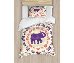 Colorful Floral Elephant Duvet Cover Set