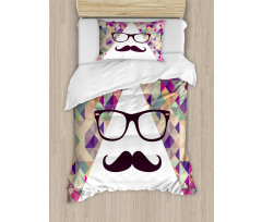 Hipster Mustache Glasses Duvet Cover Set