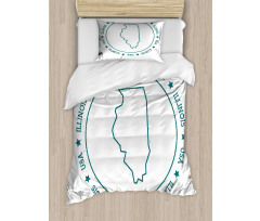 Outline Map in USA Circle Duvet Cover Set