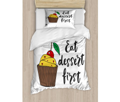 Cherry Top Cupcake Cartoon Duvet Cover Set