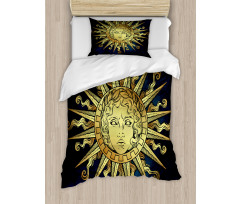 Sun with Antique Woman Face Duvet Cover Set