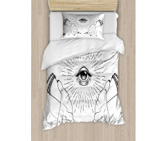 Mystical Themed Sketch Eye Duvet Cover Set