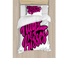 Hugs and Kisses Calligraphy Duvet Cover Set