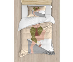 Young Girl with Bun Duvet Cover Set