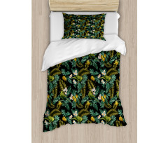 Palm Plumeria and Bird Duvet Cover Set