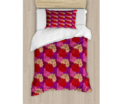 Dotted Colorful Floral Image Duvet Cover Set