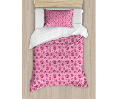 Pink Tones Monochrome Flowers Duvet Cover Set